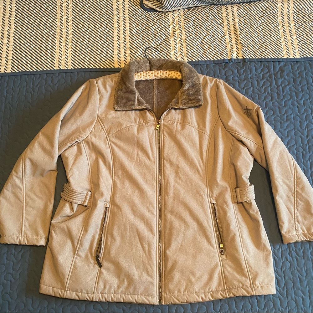 ZeroXposur Grey Utility Jacket Coat 2X 3X Faux Fur Lining Collar Snap Zip FLAW